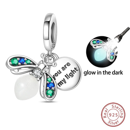 Glow in the dark  Firefly Honeybee Star  925 Silver Charms Beads  Original Bracelets Fine DIY Jewelry 912349723-200S