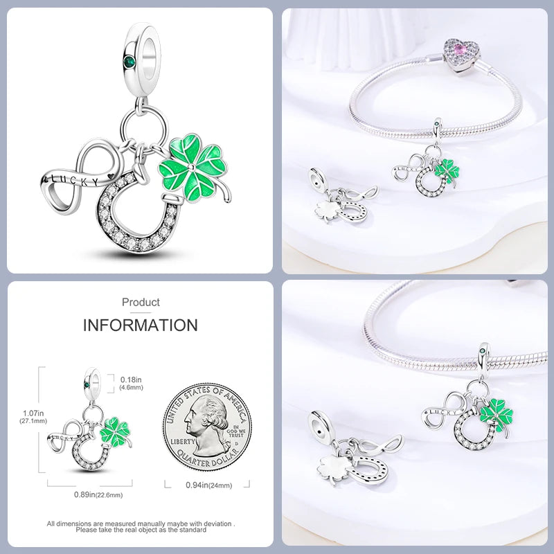 Lucky Four Leaf Clover Series Charms Beads  Original Bracelet Fine DIY Jewelry 925 Sterling Silver 912349723-500S