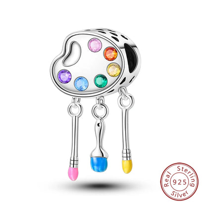 Shining Colorful Heart Charms Beads  Original 925Silver Bracelet Exquisite DIY Jewelry Gift 912349723-300S
