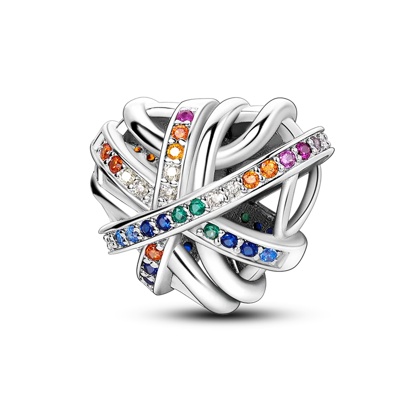 Shining Colorful Heart Charms Beads  Original 925Silver Bracelet Exquisite DIY Jewelry Gift 912349723-300S