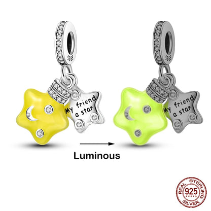 Glow in the dark  Firefly Honeybee Star  925 Silver Charms Beads  Original Bracelets Fine DIY Jewelry 912349723-200S