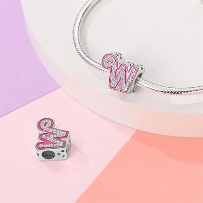 Romantic Pink 26 Letters DIY Love Charms Beads Original Bracelet Fine DIY Jewelry 925 Sterling Silver 912349723-L100S