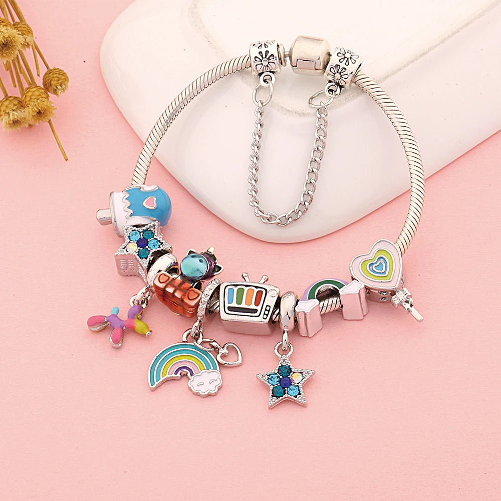 Trendy Multicolor Star Moon Dog Lollipop Pendant Bead Bracelets Cute Unicorn TV Charm Bracelet Jewelry Gift 1102936551-B