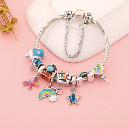 Trendy Multicolor Star Moon Dog Lollipop Pendant Bead Bracelets Cute Unicorn TV Charm Bracelet Jewelry Gift 1102936551-B