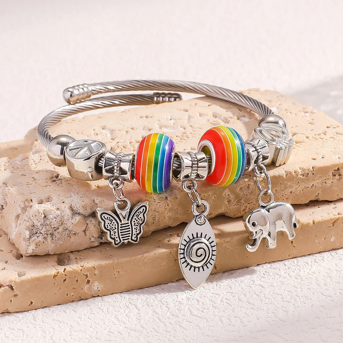 Multi Element Rainbow Beads Devil's Eye Butterfly Bracelet 1103865033-80526301