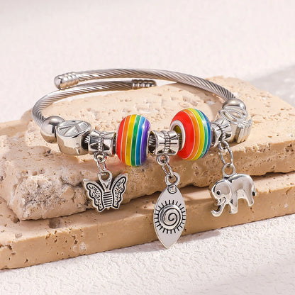 Multi Element Rainbow Beads Devil's Eye Butterfly Bracelet 1103865033-80526301