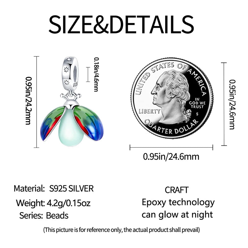 Glow in the dark  Firefly Honeybee Star  925 Silver Charms Beads  Original Bracelets Fine DIY Jewelry 912349723-200S