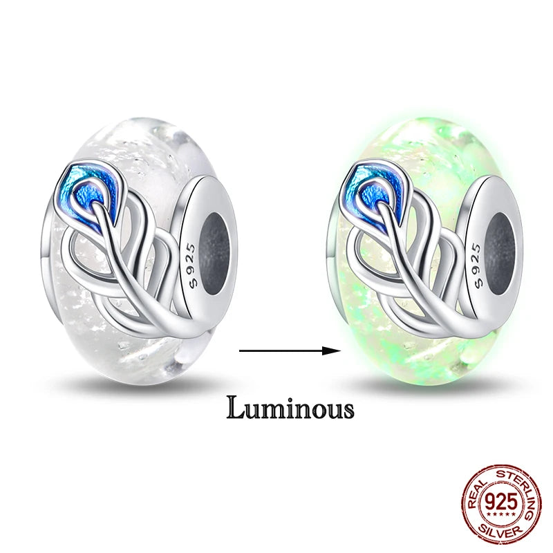 Glow in the dark  Firefly Honeybee Star  925 Silver Charms Beads  Original Bracelets Fine DIY Jewelry 912349723-200S