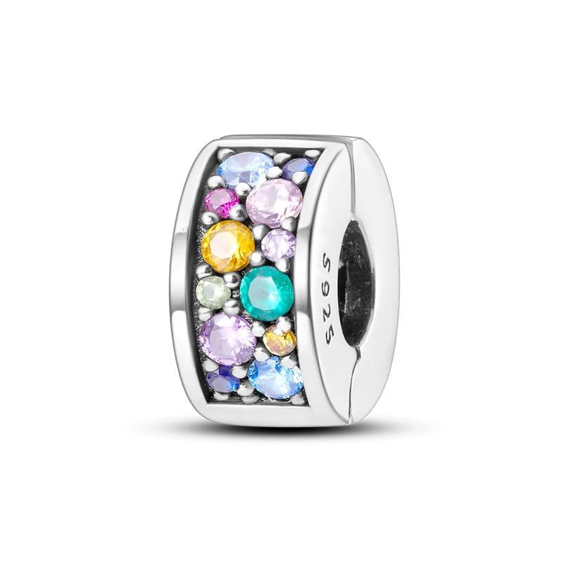 Shining Colorful Heart Charms Beads  Original 925Silver Bracelet Exquisite DIY Jewelry Gift 912349723-300S