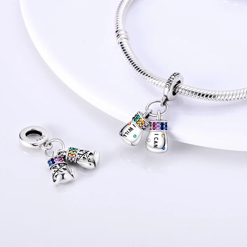 Shining Colorful Heart Charms Beads  Original 925Silver Bracelet Exquisite DIY Jewelry Gift 912349723-300S