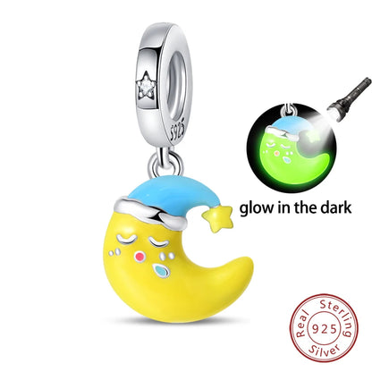 Glow in the dark  Firefly Honeybee Star  925 Silver Charms Beads  Original Bracelets Fine DIY Jewelry 912349723-200S