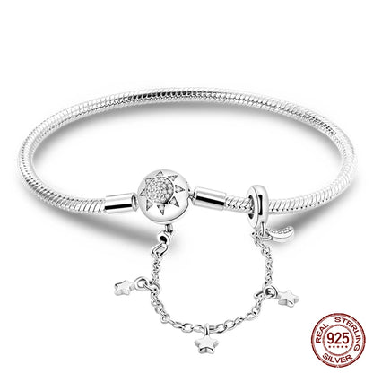 Original 925 Sterling Silver Snake Chain Heart-Shaped  Bracelets Fit Pandora Charms Beads  DIY Jewelry 912349723-KJB053