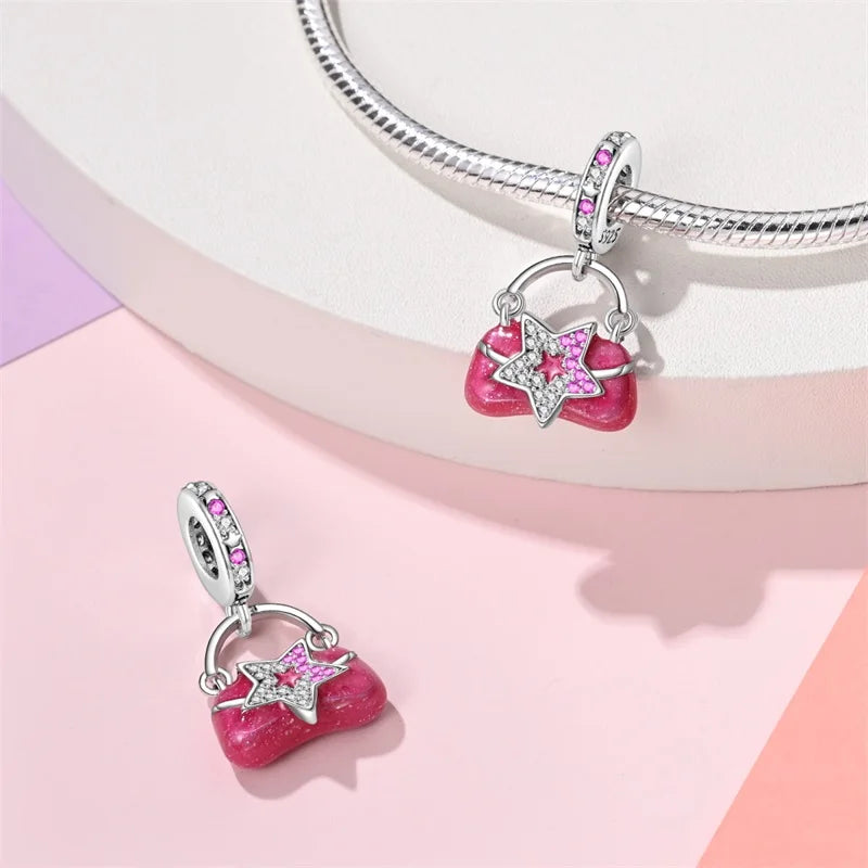 Fashion Pink Princess Skirt Bag Lipstick Charms Beads Original Bracelet Fine DIY Jewelry 925 Sterling Silver 912349723-900S