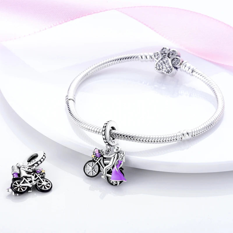 100%Silver Purple Color Series Charms Beads Original Bracelets DIY Jewelry 912349723-C