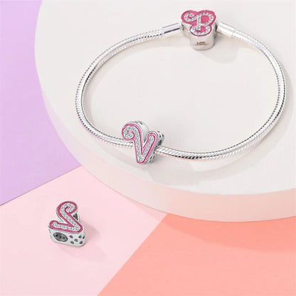Romantic Pink 26 Letters DIY Love Charms Beads Original Bracelet Fine DIY Jewelry 925 Sterling Silver 912349723-L100S