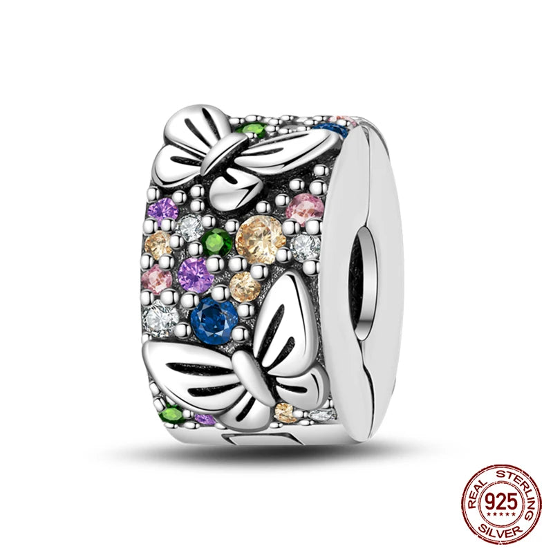 Shining Colorful Heart Charms Beads  Original 925Silver Bracelet Exquisite DIY Jewelry Gift 912349723-300S