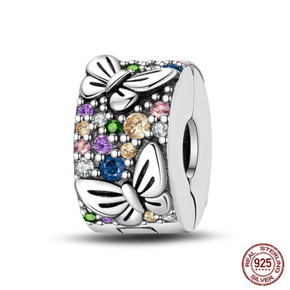 Shining Colorful Heart Charms Beads  Original 925Silver Bracelet Exquisite DIY Jewelry Gift 912349723-300S