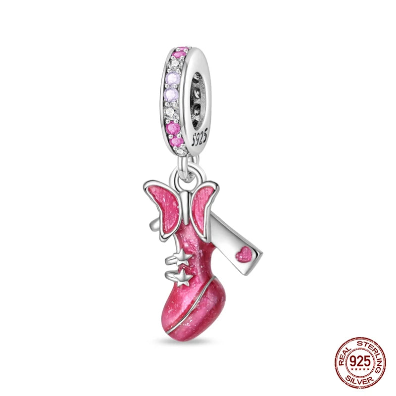 Fashion Pink Princess Skirt Bag Lipstick Charms Beads Original Bracelet Fine DIY Jewelry 925 Sterling Silver 912349723-900S