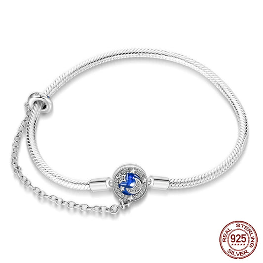 Original 925 Sterling Silver Snake Chain Heart-Shaped  Bracelets Fit Pandora Charms Beads  DIY Jewelry 912349723-PAB006