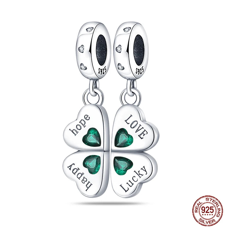 Lucky Four Leaf Clover Series Charms Beads  Original Bracelet Fine DIY Jewelry 925 Sterling Silver 912349723-500S