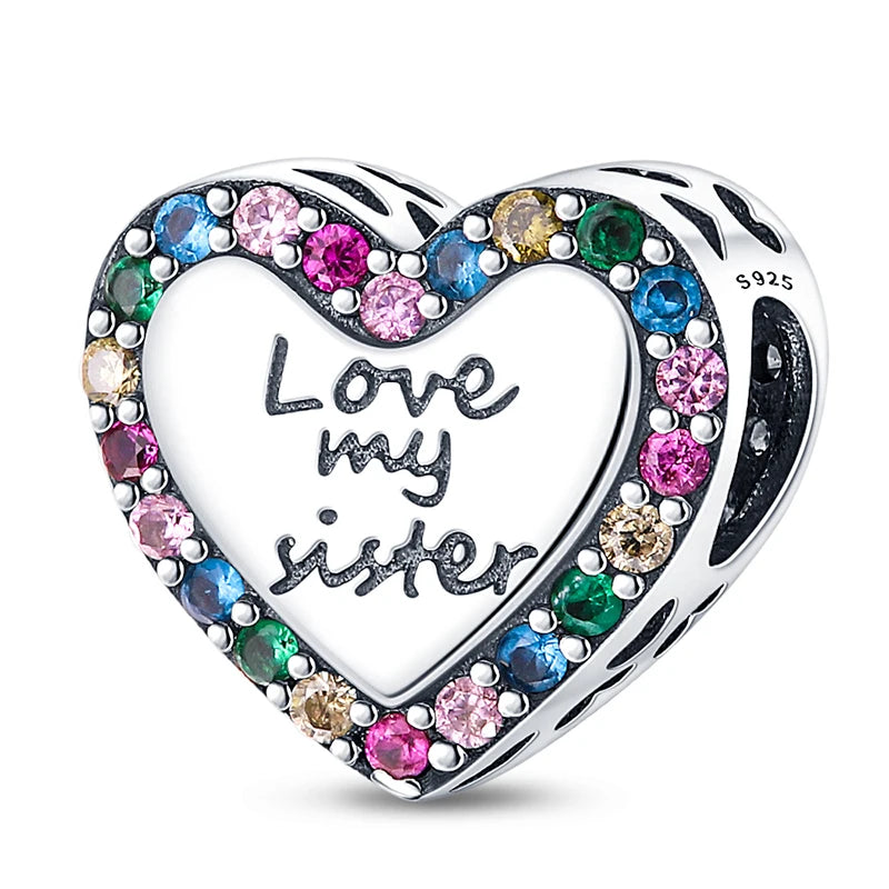 Shining Colorful Heart Charms Beads  Original 925Silver Bracelet Exquisite DIY Jewelry Gift 912349723-300S