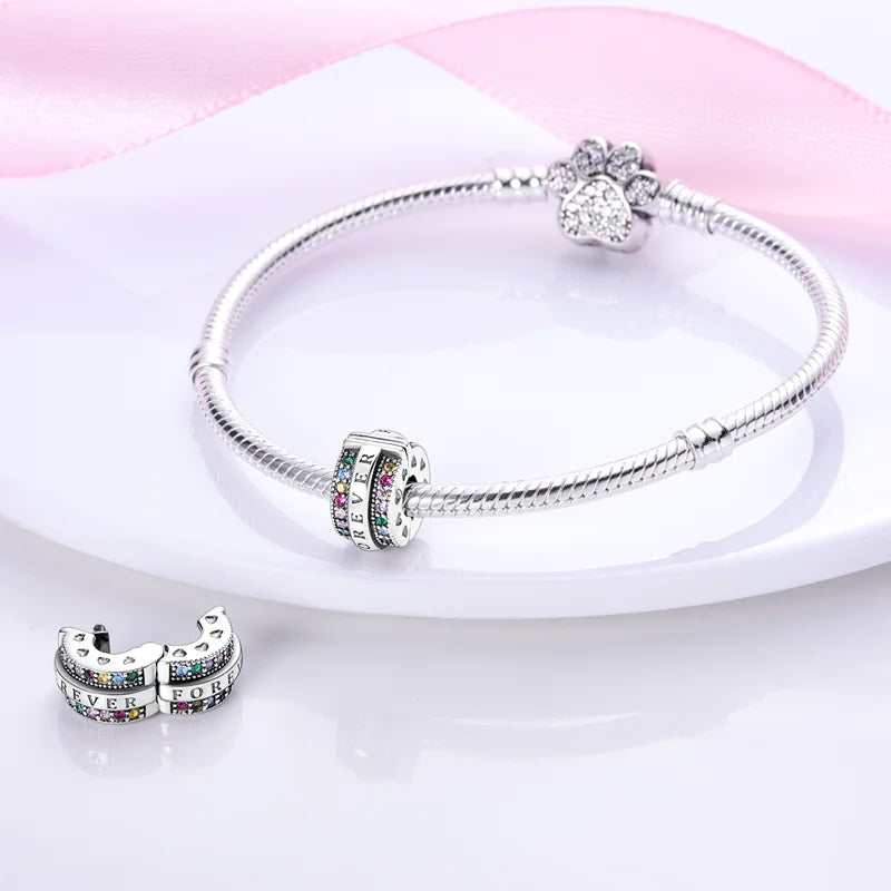 Shining Colorful Heart Charms Beads  Original 925Silver Bracelet Exquisite DIY Jewelry Gift 912349723-300S