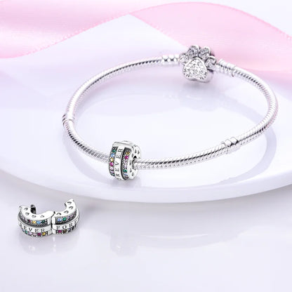 Shining Colorful Heart Charms Beads  Original 925Silver Bracelet Exquisite DIY Jewelry Gift 912349723-300S