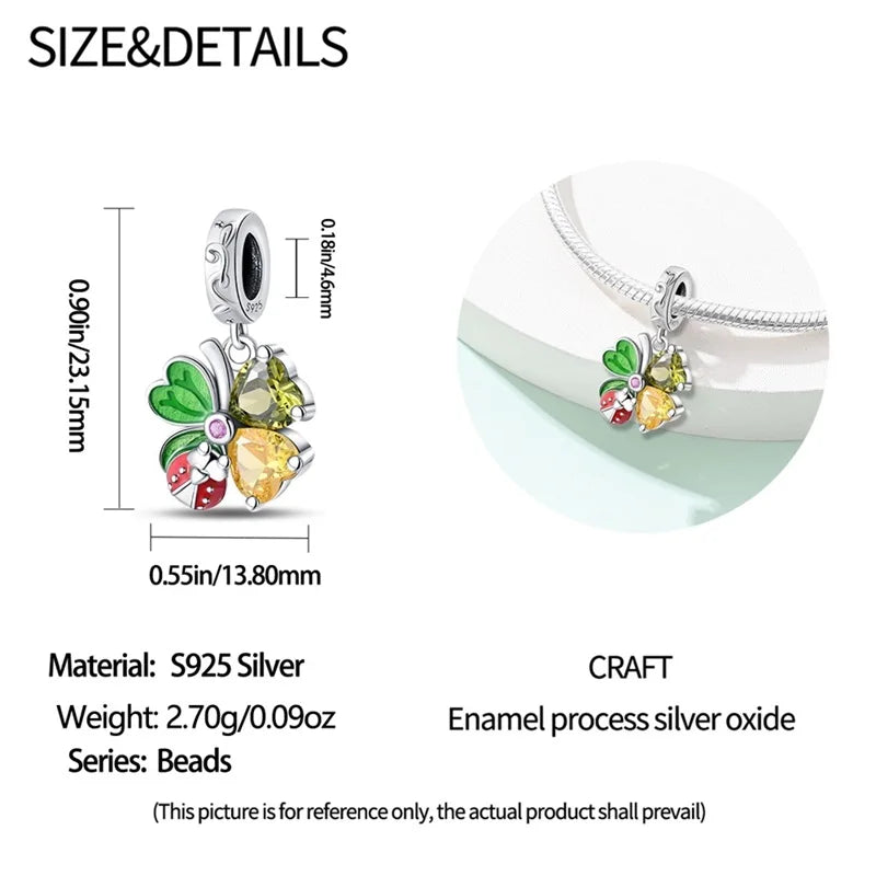 Lucky Four Leaf Clover Series Charms Beads  Original Bracelet Fine DIY Jewelry 925 Sterling Silver 912349723-500S