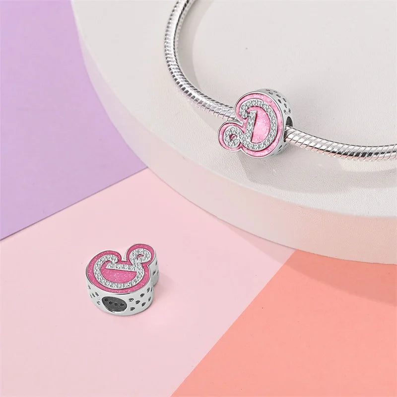 Romantic Pink 26 Letters DIY Love Charms Beads Original Bracelet Fine DIY Jewelry 925 Sterling Silver 912349723-L100S