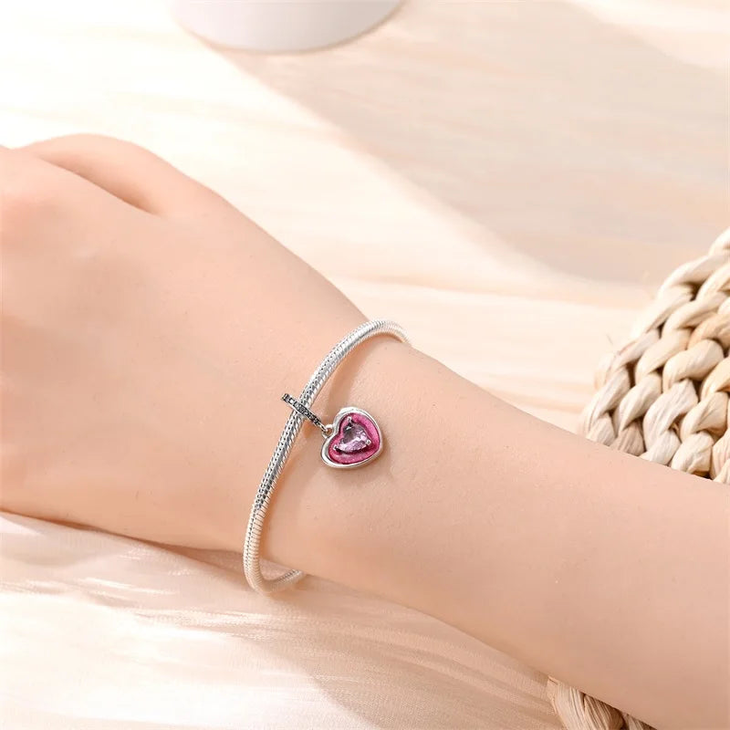 Fashion Pink Princess Skirt Bag Lipstick Charms Beads Original Bracelet Fine DIY Jewelry 925 Sterling Silver 912349723-900S