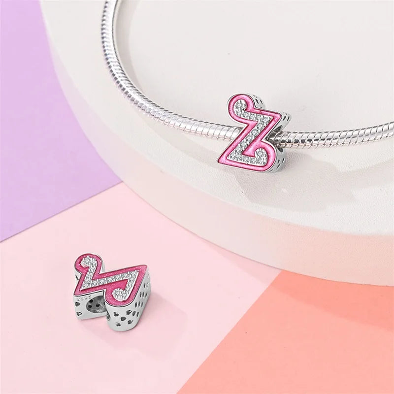 Romantic Pink 26 Letters DIY Love Charms Beads Original Bracelet Fine DIY Jewelry 925 Sterling Silver 912349723-L100S