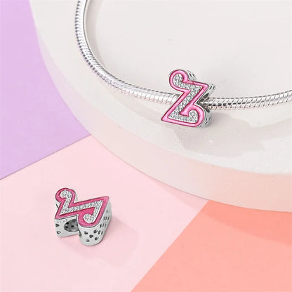 Romantic Pink 26 Letters DIY Love Charms Beads Original Bracelet Fine DIY Jewelry 925 Sterling Silver 912349723-L100S