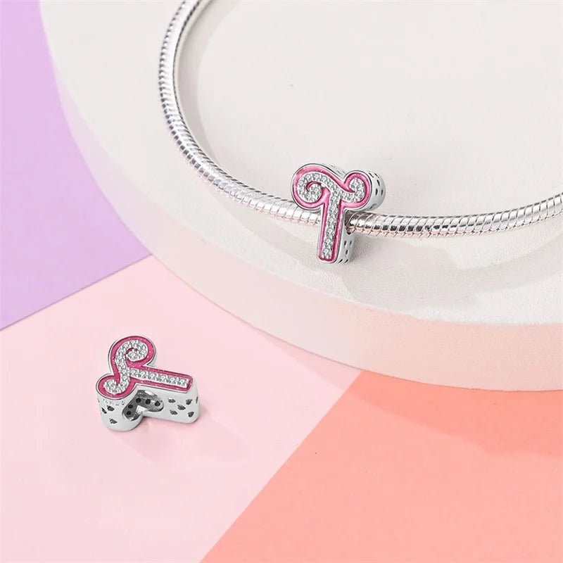Romantic Pink 26 Letters DIY Love Charms Beads Original Bracelet Fine DIY Jewelry 925 Sterling Silver 912349723-L100S