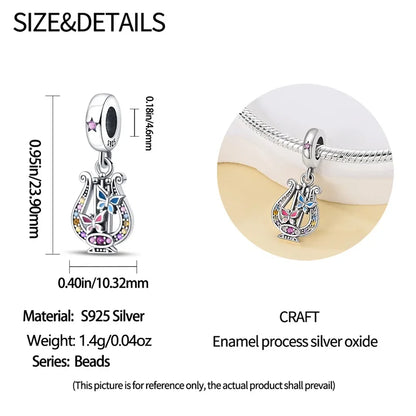 Fashion 925 Sterling Silver Music Series Charms Beads  Original Bracelet Fine DIY Jewelry 912349723-C