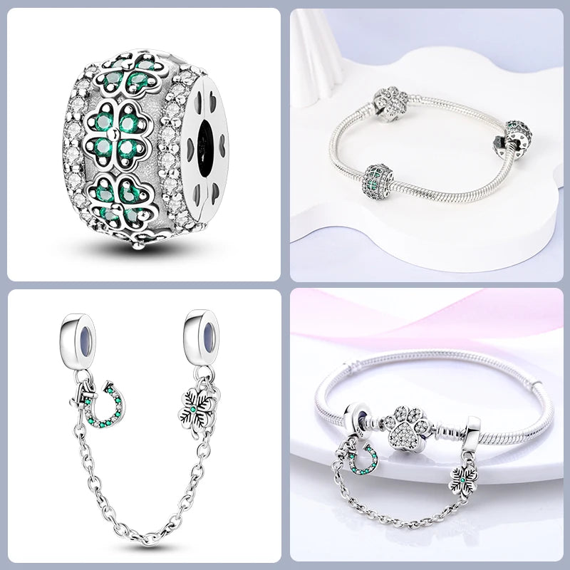 Lucky Four Leaf Clover Series Charms Beads  Original Bracelet Fine DIY Jewelry 925 Sterling Silver 912349723-500S