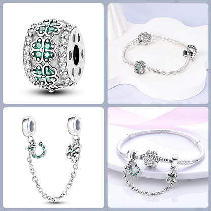 Lucky Four Leaf Clover Series Charms Beads  Original Bracelet Fine DIY Jewelry 925 Sterling Silver 912349723-500S