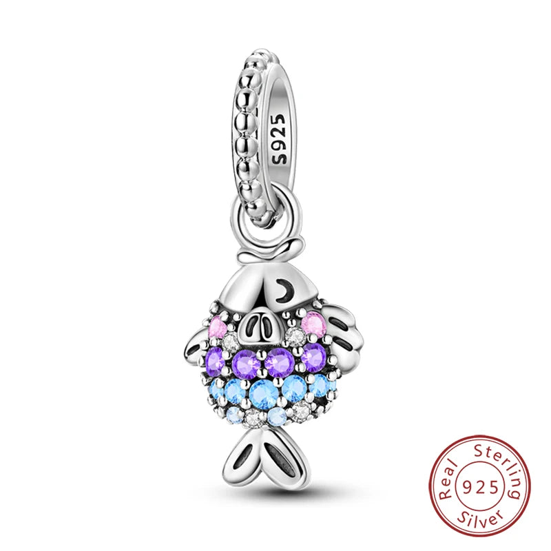 100%Silver Purple Color Series Charms Beads Original Bracelets DIY Jewelry 912349723-C