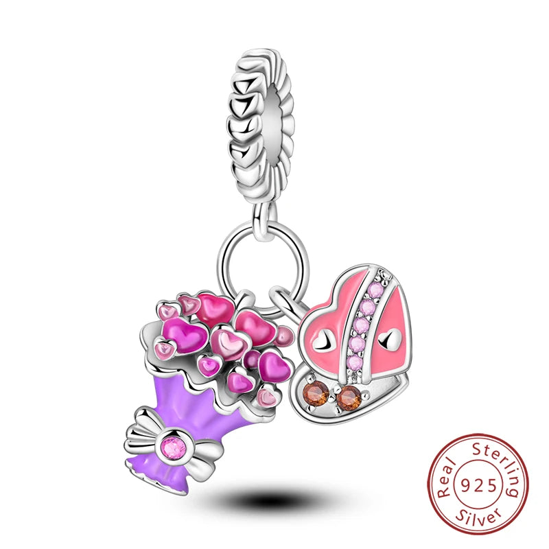 100%Silver Purple Color Series Charms Beads Original Bracelets DIY Jewelry 912349723-C