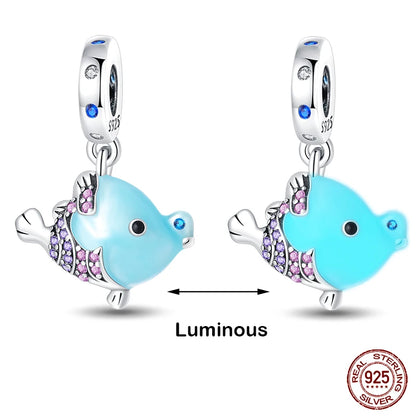 Glow in the dark  Firefly Honeybee Star  925 Silver Charms Beads  Original Bracelets Fine DIY Jewelry 912349723-200S