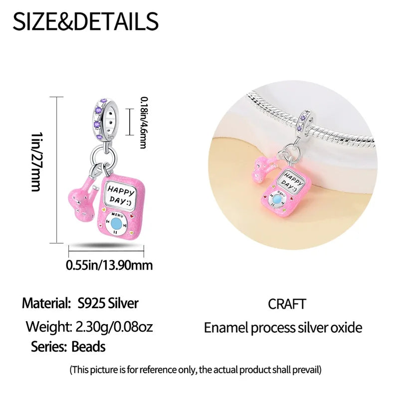 Fashion 925 Sterling Silver Music Series Charms Beads  Original Bracelet Fine DIY Jewelry 912349723-C