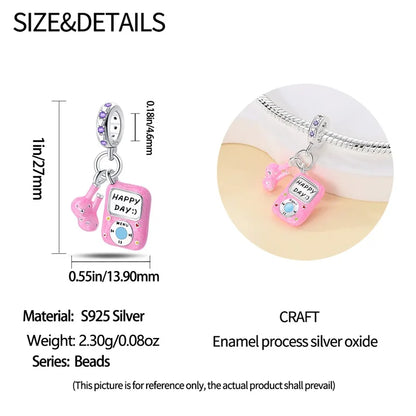 Fashion 925 Sterling Silver Music Series Charms Beads  Original Bracelet Fine DIY Jewelry 912349723-C