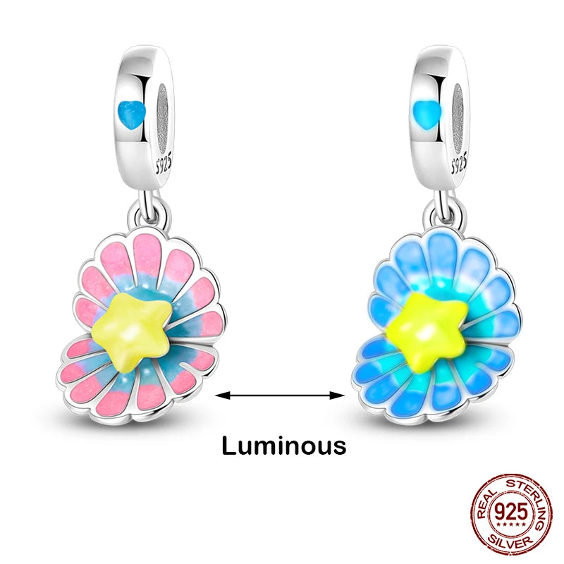 Glow in the dark  Firefly Honeybee Star  925 Silver Charms Beads  Original Bracelets Fine DIY Jewelry 912349723-200S