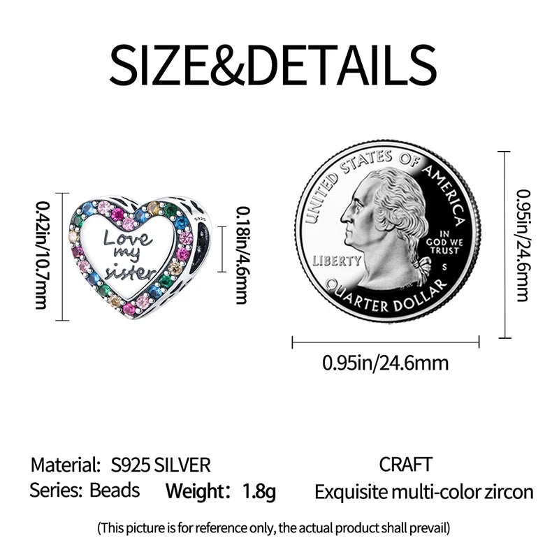 Shining Colorful Heart Charms Beads  Original 925Silver Bracelet Exquisite DIY Jewelry Gift 912349723-300S