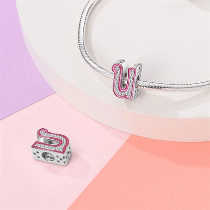 Romantic Pink 26 Letters DIY Love Charms Beads Original Bracelet Fine DIY Jewelry 925 Sterling Silver 912349723-L100S
