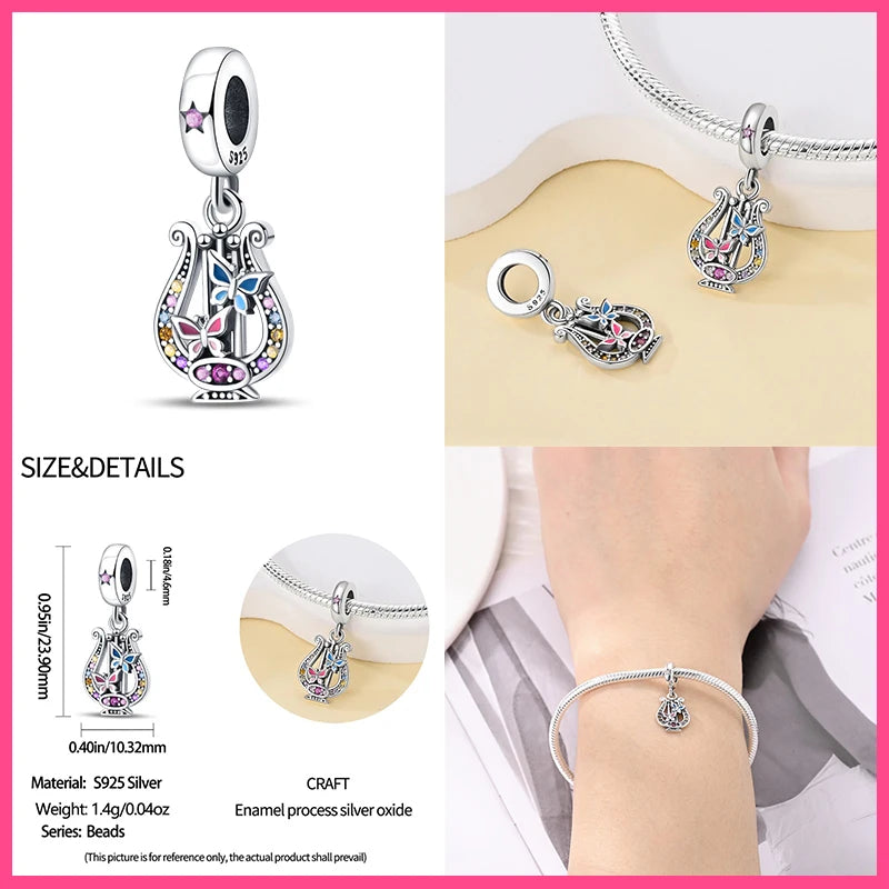 Fashion 925 Sterling Silver Music Series Charms Beads  Original Bracelet Fine DIY Jewelry 912349723-C