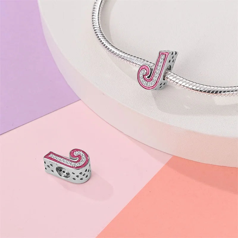 Romantic Pink 26 Letters DIY Love Charms Beads Original Bracelet Fine DIY Jewelry 925 Sterling Silver 912349723-L100S