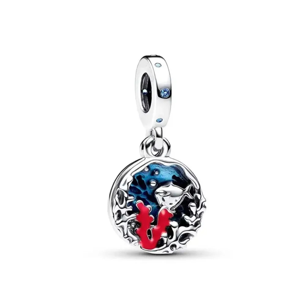 NEW Murano Glass Pink and Blue Sea Turtle Charm Fish Bead  Original Bracelet Fine DIY Jewelry 925 Sterling Silver 912349723-800S