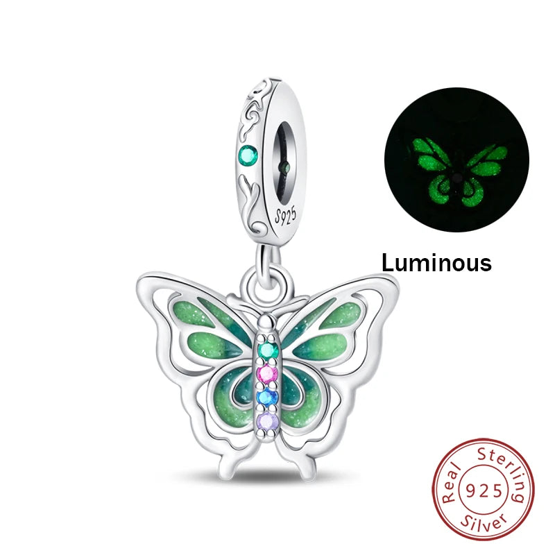 Glow in the dark  Firefly Honeybee Star  925 Silver Charms Beads  Original Bracelets Fine DIY Jewelry 912349723-200S