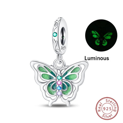 Glow in the dark  Firefly Honeybee Star  925 Silver Charms Beads  Original Bracelets Fine DIY Jewelry 912349723-200S