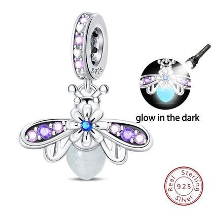 Glow in the dark  Firefly Honeybee Star  925 Silver Charms Beads  Original Bracelets Fine DIY Jewelry 912349723-200S